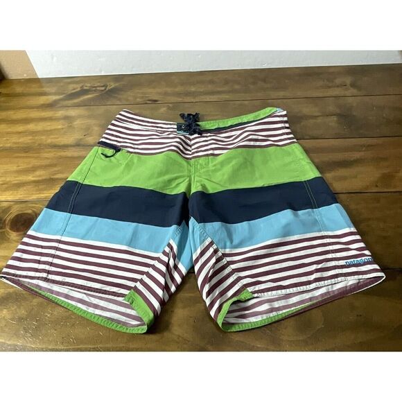 Patagonia Board Shorts Men's 34 Striped Wavefarer Drawstring Swim Trunks - Picture 1 of 9